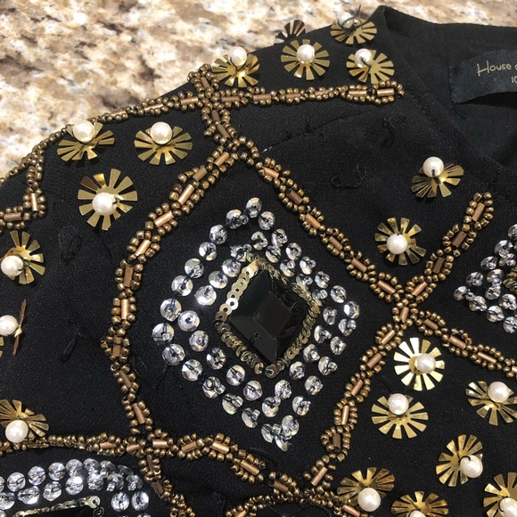 House of Harlow 1960 X Revolve Sequin & Beaded Crop Blazer Gold Silver Black XXS - Picture 10 of 12